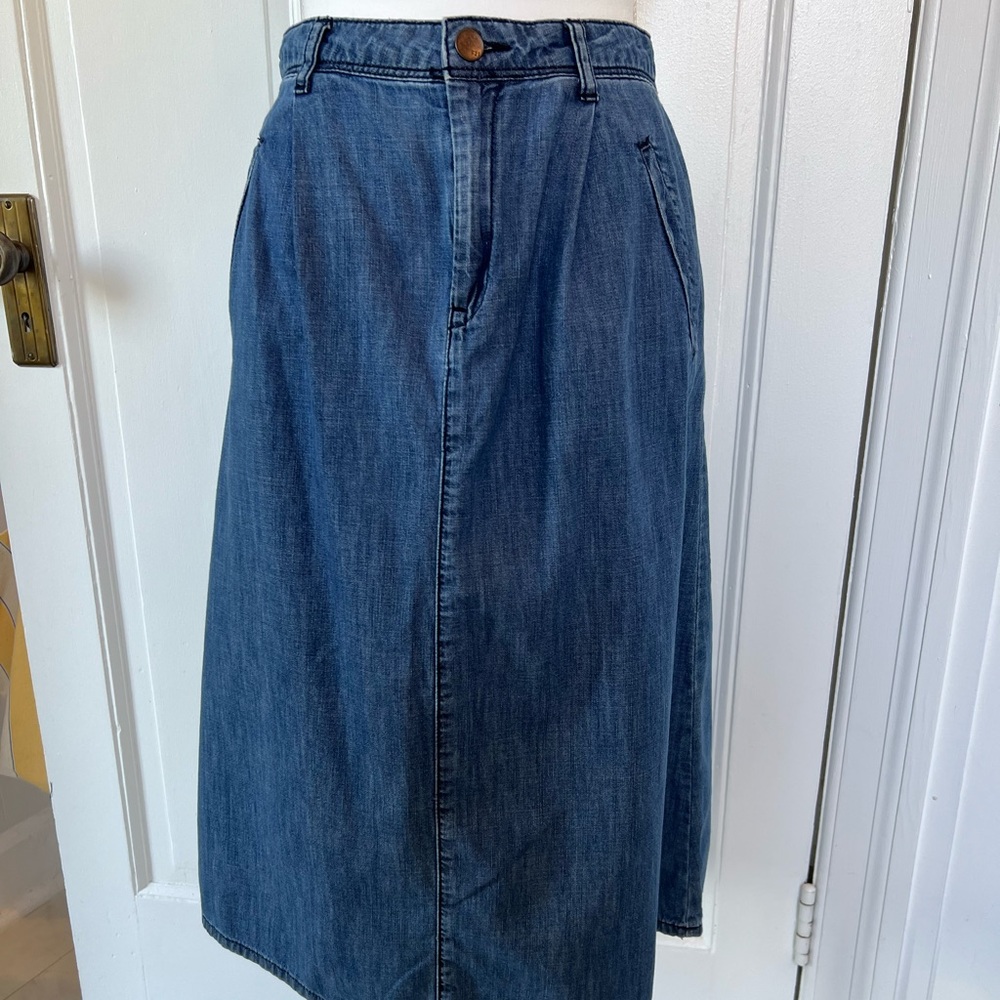 Denim Women's Midi Skirt with Pleated Waist